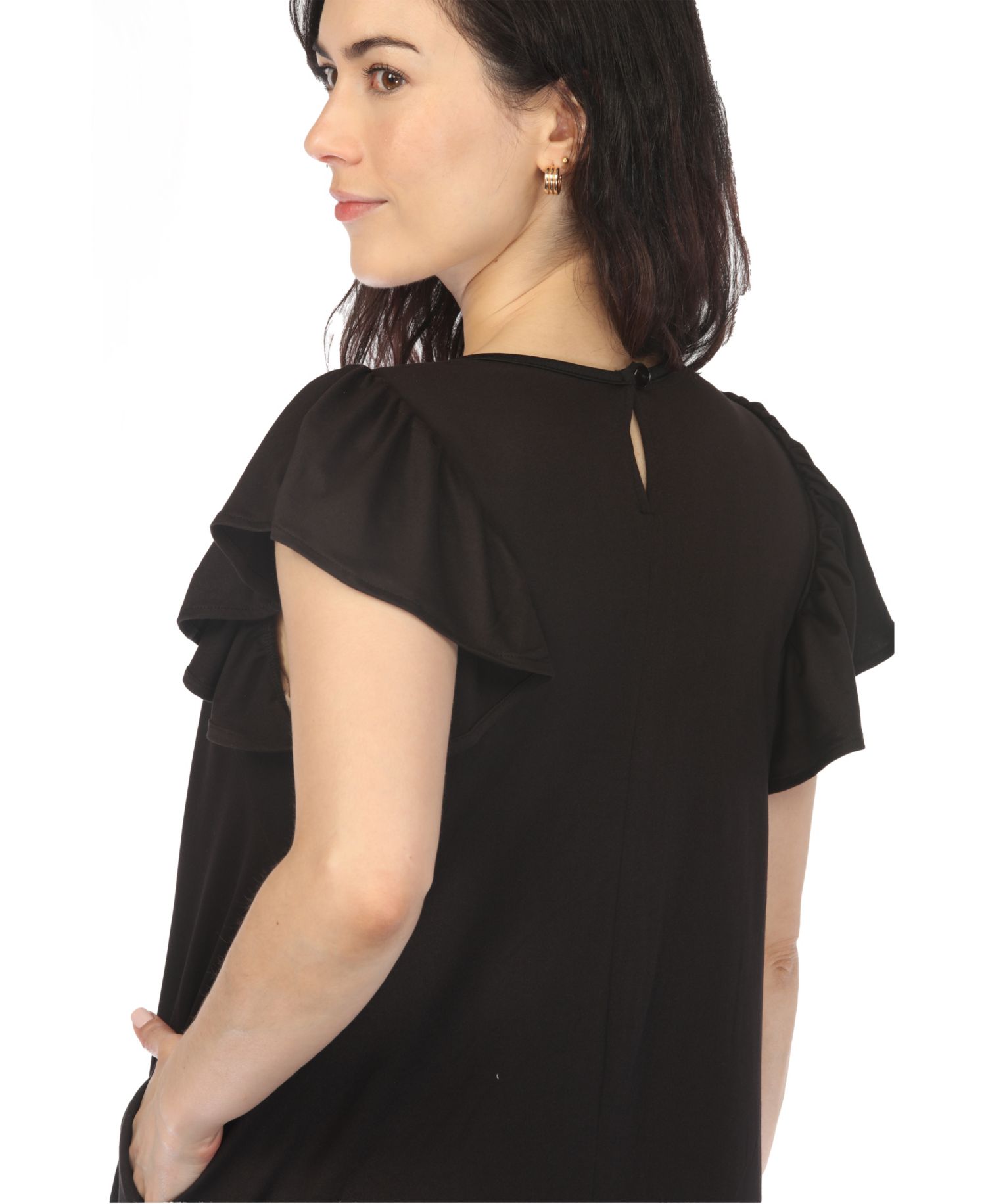 Women's Crew Neck Ruffle-Sleeve Dress