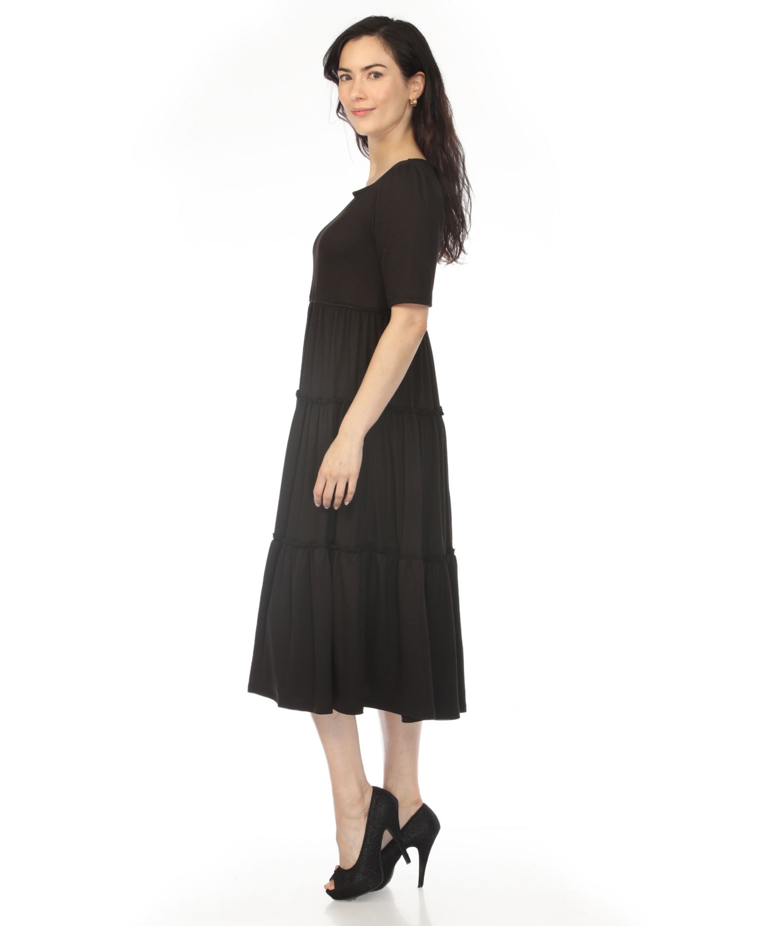 Women's Square Neck Short-Sleeve Tiered Dress