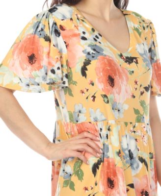 Women's V-Neck Vintage Floral Short-Sleeve Dress