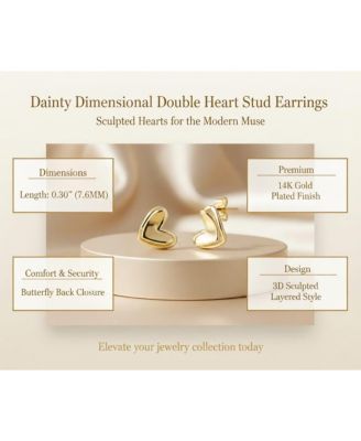 14K Gold Plated Interlocking Double Heart Stud Earrings