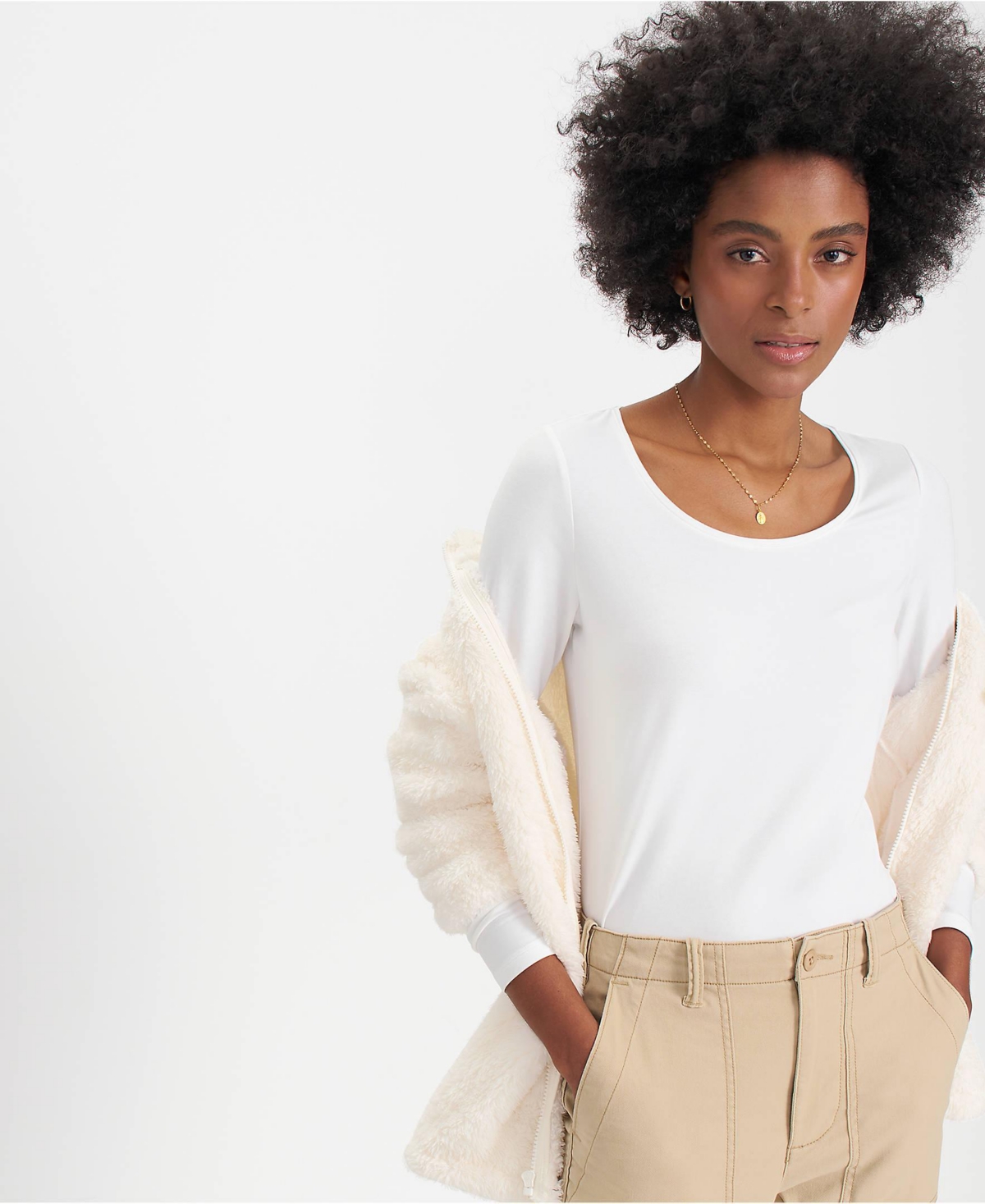 Lands' End Women's Lightweight Jersey Skimming Long Sleeve Scoop Neck T-shirt