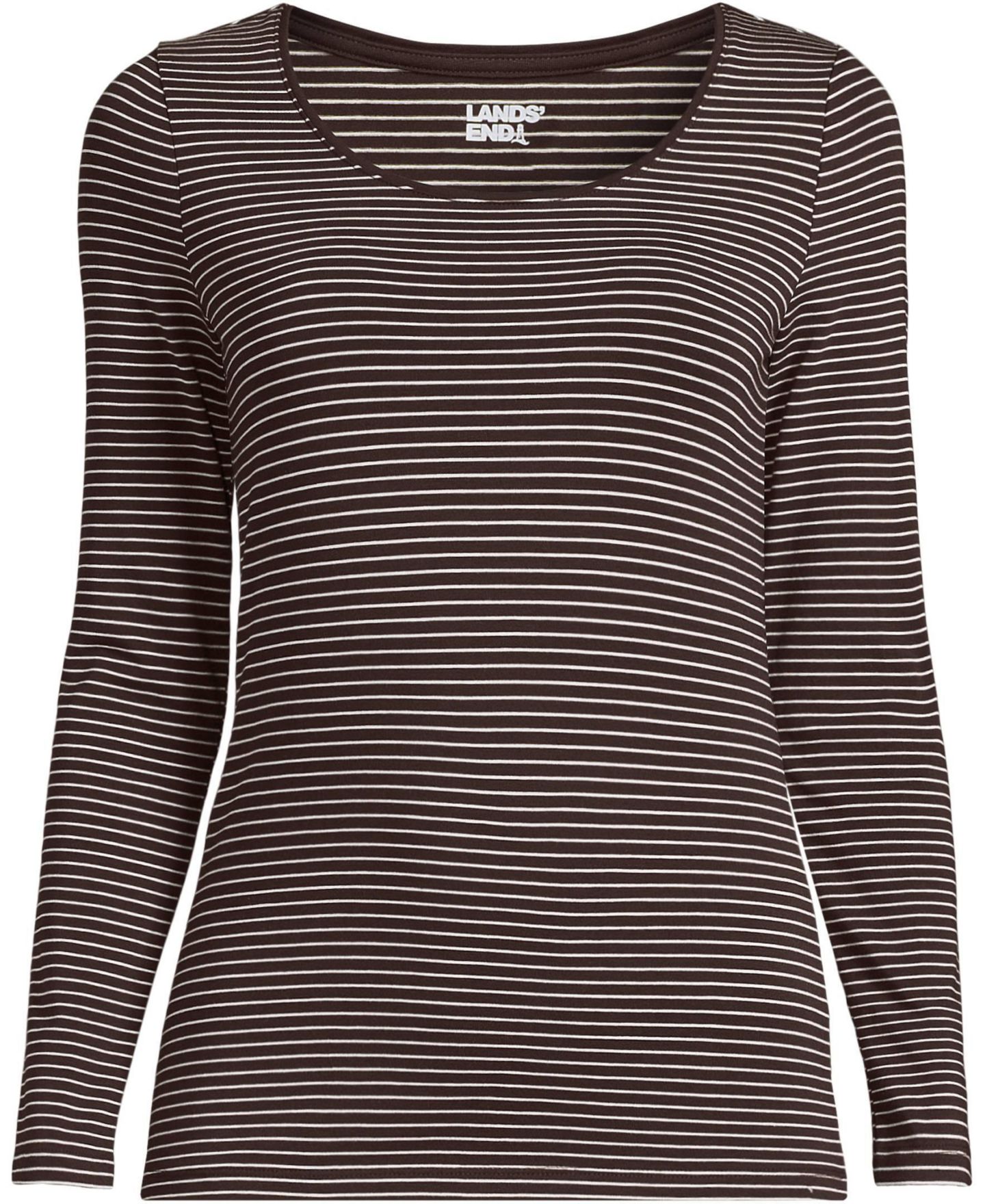 Женская футболка Lands' End Lightweight Jersey Skimming Long Sleeve Scoop Neck, цвет: Кофейный полосатый — фото 3
