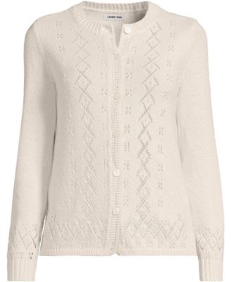 Women's Pointelle Crew Neck Cardigan Sweater