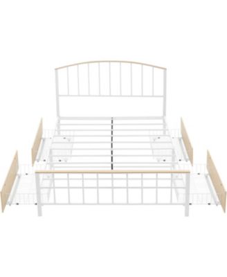 Bed Frame with 4 Drawers, Platform Bed Frame with Headboard, Metal BedFrame with Steel Slat Support/No Box Spring Needed/Easy