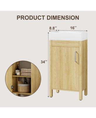 Home 16 inch Bathroom Vanity with Sink Vintage Bathroom Cabinet Vanity with Doors Farmhouse Wooden Freestanding Bathroom Cabinet with Top