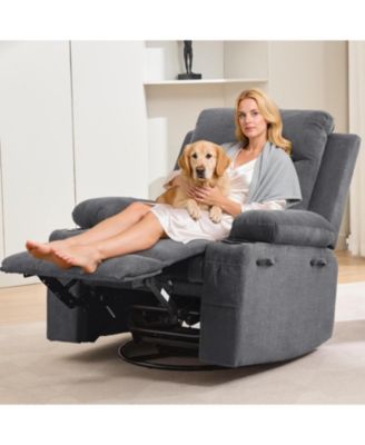 Recliner Chair Nursery, Oversized Manual Reclining Rocking Chair, 360 Swivel Glider with Cup Holder, Massage and Heat Recliner