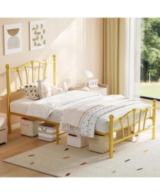 Twin Kids Bed Frame with Headboard & Footboard, Heart-Shaped Metal Platform Bed, Heavy-Duty Steel Slats, Quiet Design, No Box Spring