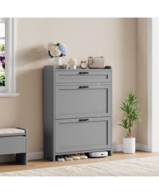 Shoe Cabinet with 2 Flip Drawers & 1 Top Drawer, Wooden Shoe Storage Organizer, Adjustable Shelves, Hidden Cabinet for Hallway or Living Room