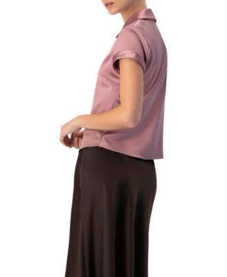 Women's Plain Short Sleeve Blouse with Shirt Collar