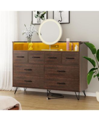 8 Drawer Dresser with Charging Station and RGB Lights, Wide Bedroom Chest