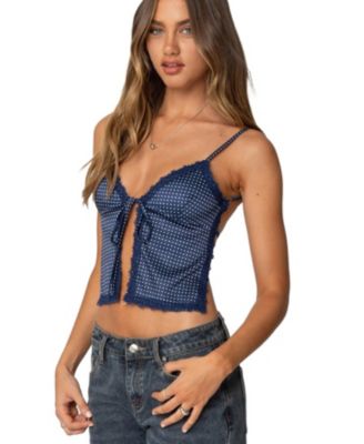 Women's Backless Satin Effect Polka Dot Top