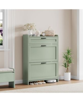 Shoe Cabinet with 2 Flip Drawers & 1 Top Drawer, Modern Wooden Shoe Organizer Cabinet for Entryway, Hallway, Living Room