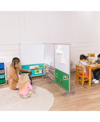 Mobile Dry-Erase and Flannel Split Room Divider, 3-Panel
