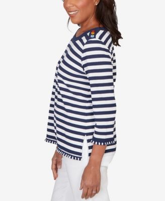 Women's Port Side Pique Stripe Button Detail Top