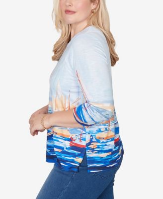 Women's Port Side Harbor Scene Printed Top