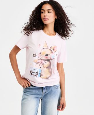 Juniors' Bunny Headphones Graphic T-Shirt