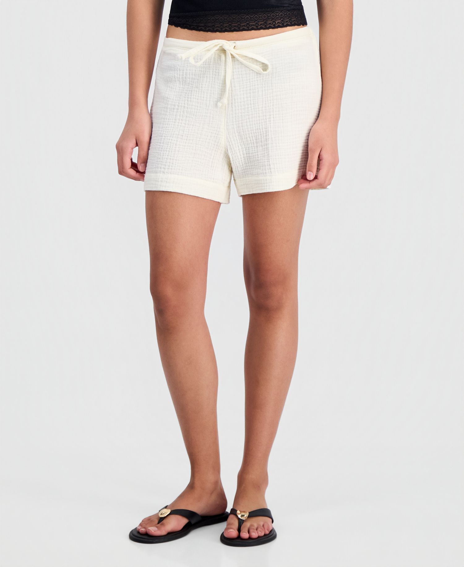 Juniors' Cotton Gauze Button-Hem Shorts