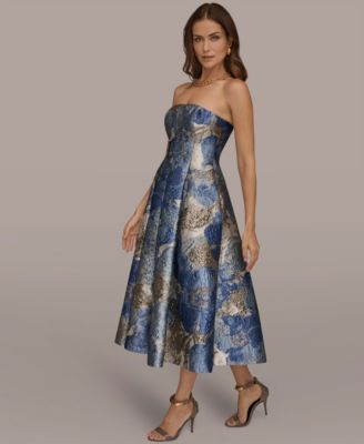 Women's Strapless Floral Midi Cocktail Dress