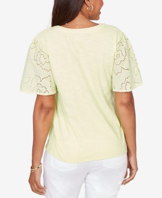 Petite Eyelet Sleeve Cotton Jersey Top