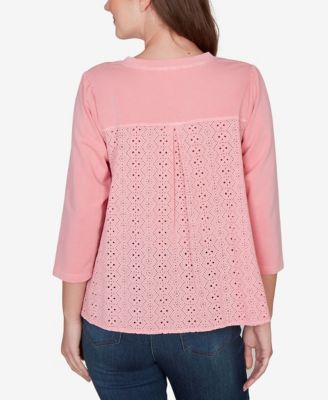 Petite Embroidered Terry Scoop Neck Top