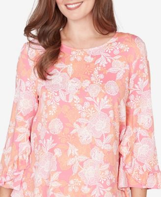 Petite Floral Puff Print Ruffle Knit Top