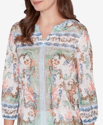 Petite Ocean Motif Burnout Knit Top