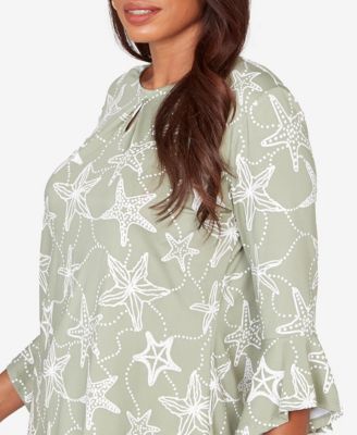 Petite Starfish Puff Print Flutter Sleeve Top
