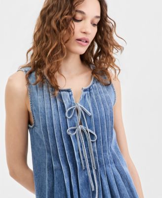 Women's Cotton Pleated Denim Mini Dress