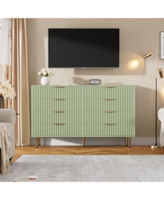 8 Drawer Dresser for Bedroom, Fluted Dresser with Large Drawers and Sturdy Gold Legs Support, Dressers & Chests of Drawers