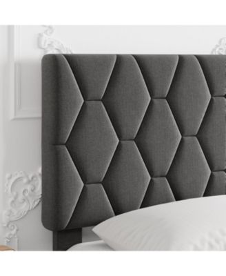 Platform Bed Frame with Upholstered Headboard, Linen Fabric Upholstered Bed Frame with Adjustable Headboard, Noise Free