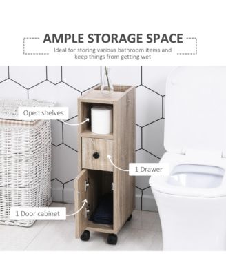 Bathroom Cabinet - Freestanding Storage Cabinet with 4 Wheels, 1 Open Shelf, 1 Drawer 1 Door Cabinet