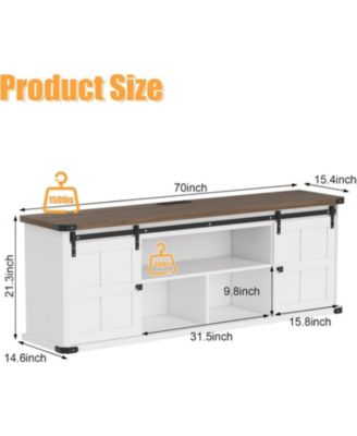 70" Farmhouse TV Stand for 75 Inch TVs, Wood Media Console with Sliding Barn Doors, Modern Entertainment Center for Living Room