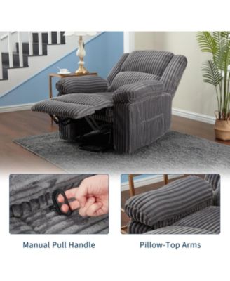 Corduroy Recliner Chair, Manual Recliner Sofa with Handle, Pillow Top Arms, Thick Padding, Side Pocket, 330Lbs Capacity