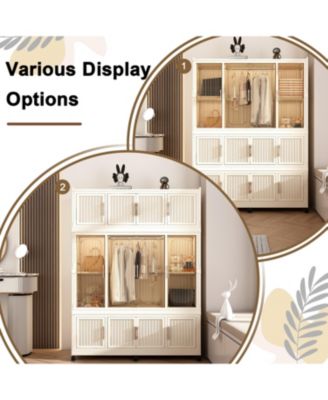 Portable Wardrobe Closet with 12 Magnetic Doors, 1 Hanging Rod & 6 Hangers