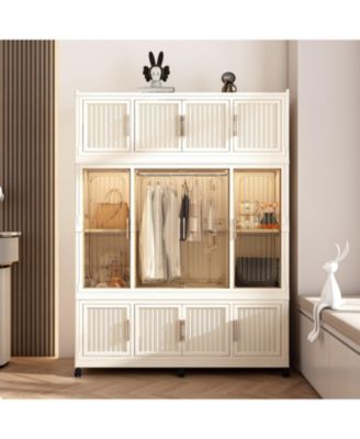 Portable Wardrobe Closet with 12 Magnetic Doors, 1 Hanging Rod & 6 Hangers