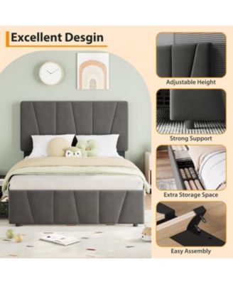 Twin Size Bed Frame with Adjustable Headboard and 2 Storage Drawers,Soft Upholstered Twin Platform Bed Frames with Wooden Slats Support,No Box