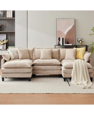 112" Modular Sectional Sofa, U-Shape Cloud Couch/Deep Seat/Armrest/Plush Corduroy Fabric, No Assembly Required, Space-Saving
