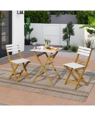 3-Piece Folding Patio Bistro Set w/ Slatted Design Small Outdoor Furniture Set