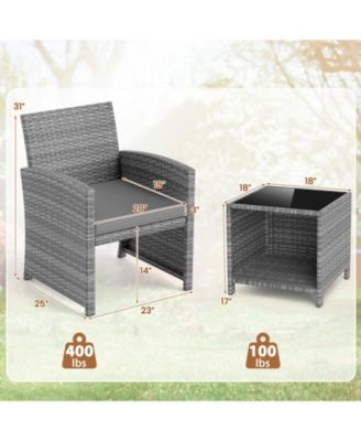 3 Pieces Patio Furniture Set PE Rattan Chairs Set w/ Storage Coffee Table