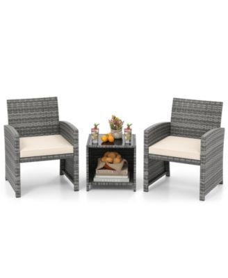 3 Pieces Patio Furniture Set PE Rattan Chairs Set w/ Storage Coffee Table