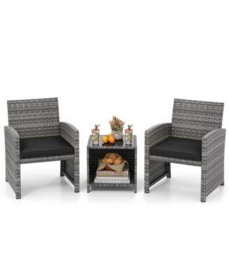 3 Pieces Patio Furniture Set PE Rattan Chairs Set w/ Storage Coffee Table