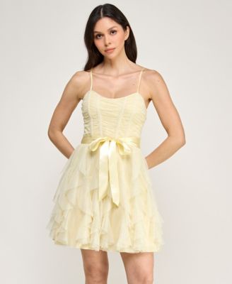 Juniors' Glitter Mesh Spaghetti Strap Short Dress
