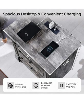 Farmhouse Nightstand with Charging Station and Storage