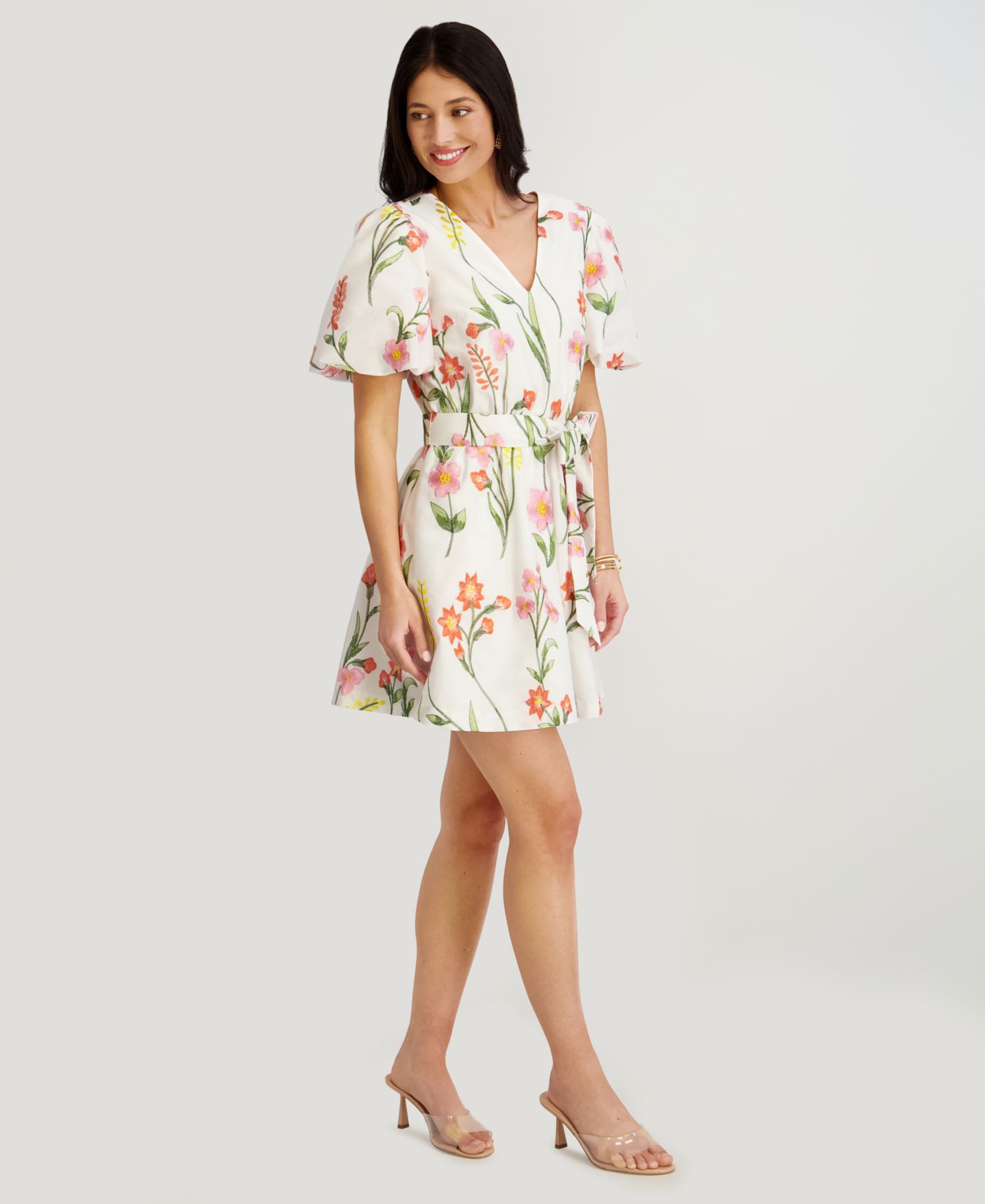 Женское платье Kensie Embroidered Woven V-Neck, цвет: Белый разноцветный — фото 2