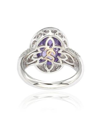 Suzy Levian Sterling Silver Cubic Zirconia Checkered Oval Cut Pave Ring