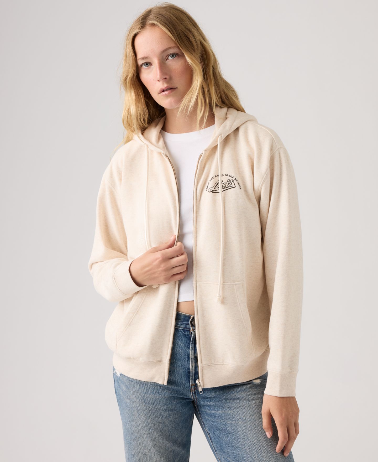 Женское худи Levi's Everyday Graphic Zip-Up, цвет: Овсяный меланжевый серый — фото 2