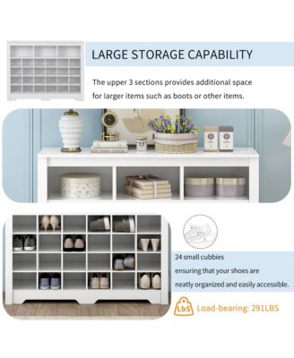 Sleek Design 24 Shoe Cubby Console, 5-Tier Storage Cabinet with Curved Base, Freestanding Shoe Organizer for Hallway, Living Room