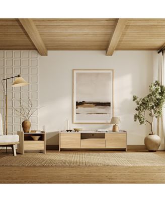 Hazel Oak Nightstand & End Table with Storage, Raised Sides, Faux Marble Top, Durable Manufactured Wood