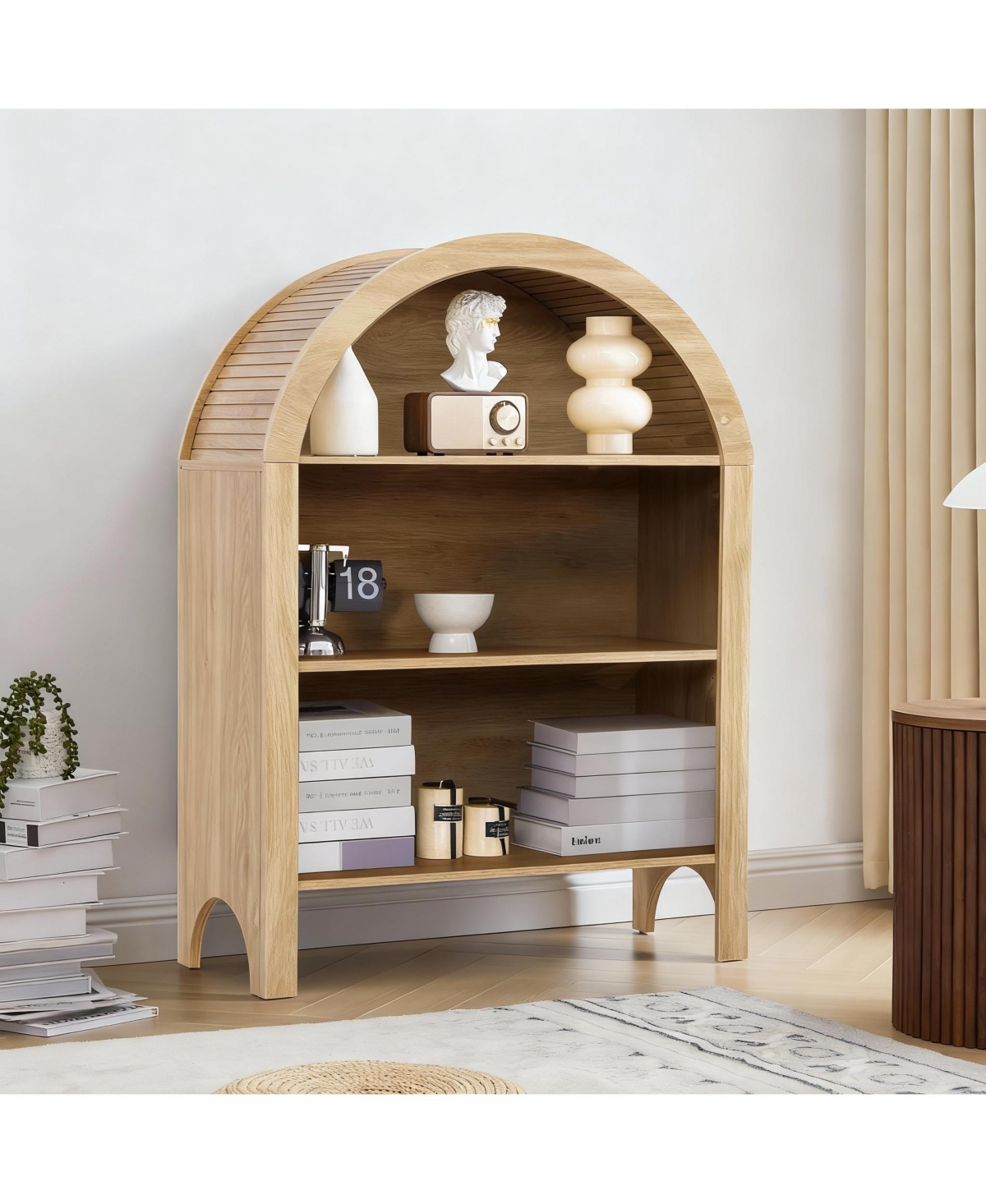 Yigii Arched 43.3" Tall 3-Tier Bookshelf for Modern Farmhouse Decor