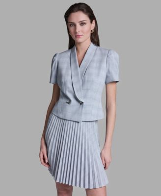 Women's Draped Collar Two-Button Plaid Jacket